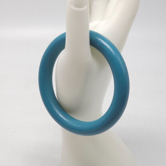 Vintage Blue Wooden Bangle Bracelet Bohemian - Picture 2 of 4